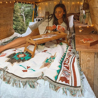 MEXIBREEZE – Couverture bohème en lin pour voyage et canapé