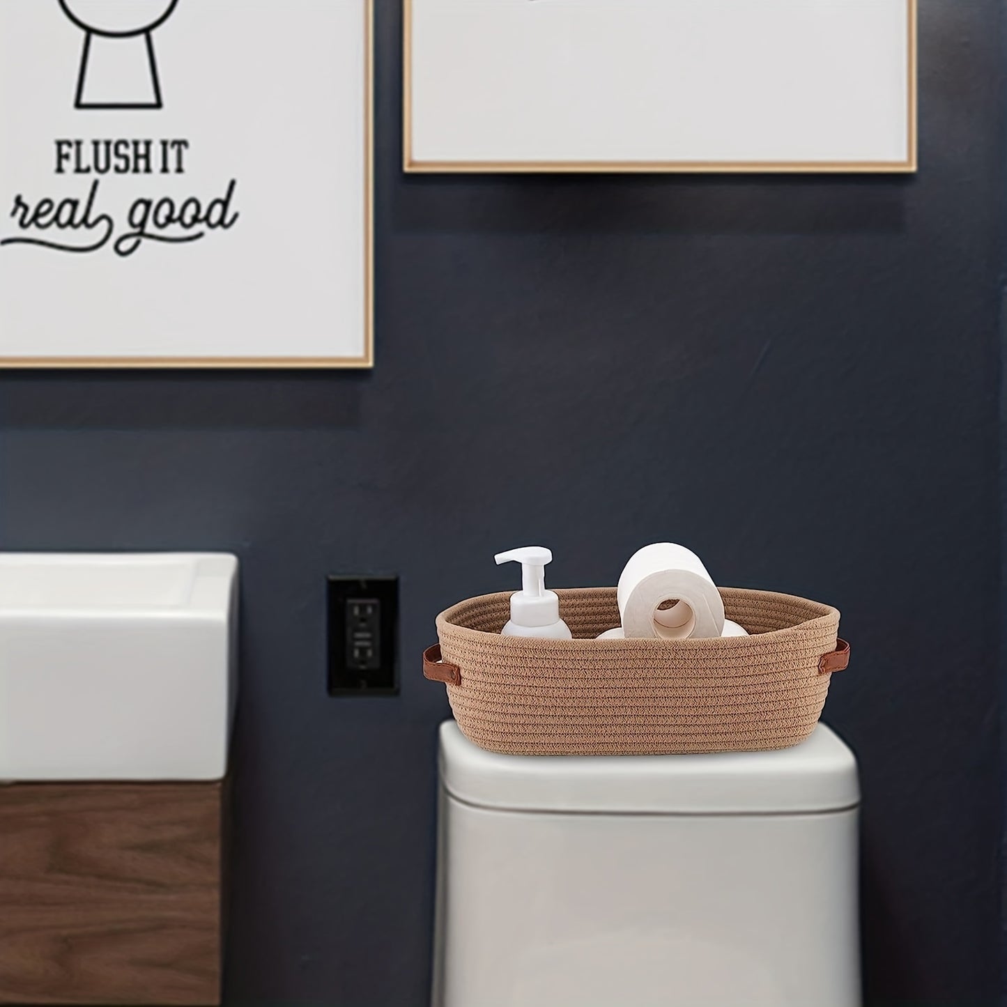 OVANEST – Panier de rangement ovale tissé pour salle de bain