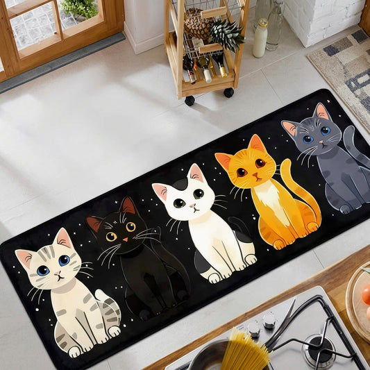MEOWLIVA – Tappetino da Cucina a Righe con Gatto per Spazi Accoglienti