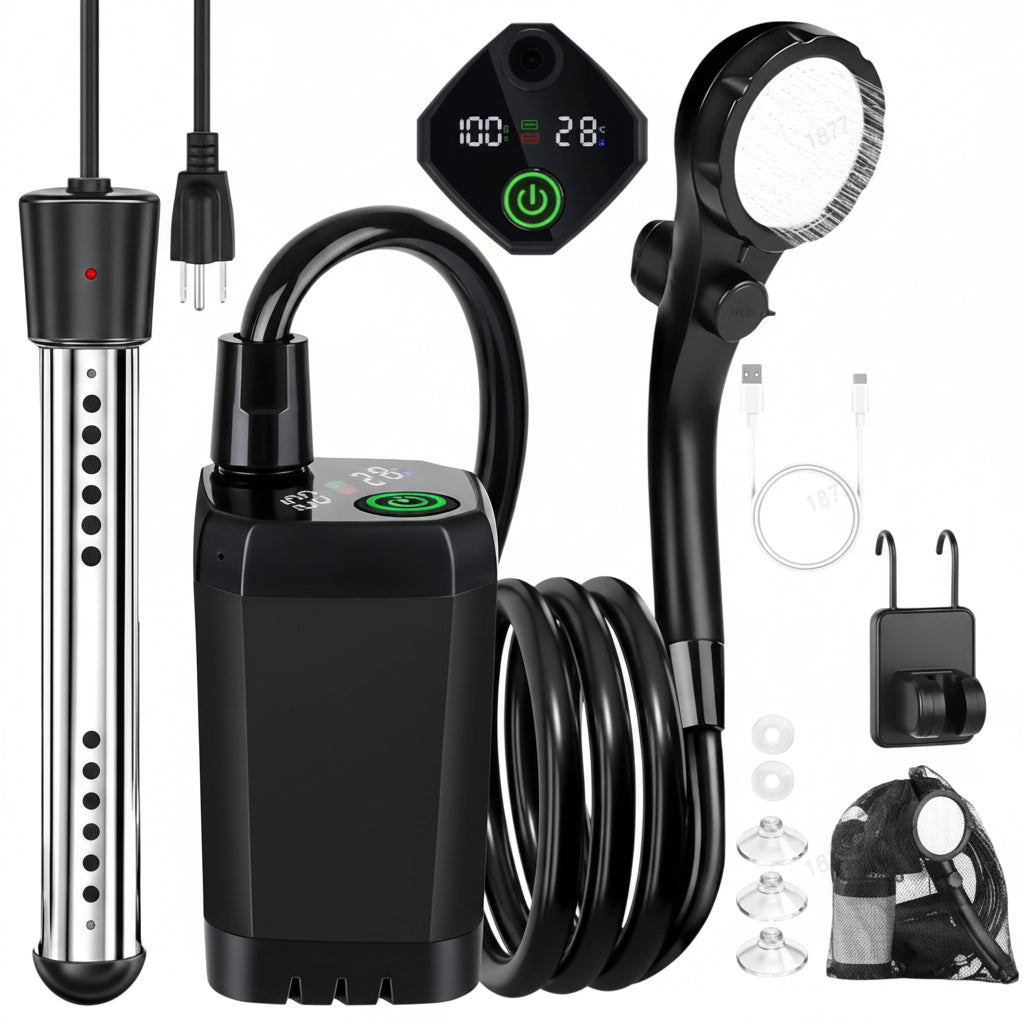 AQUAFLOWX – Pompe de douche portable pour camping avec affichage numérique