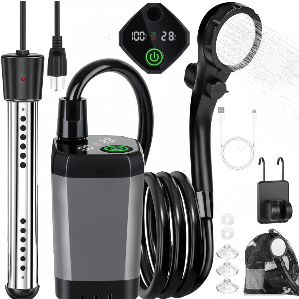 AQUAFLOWX – Pompe de douche portable pour camping avec affichage numérique