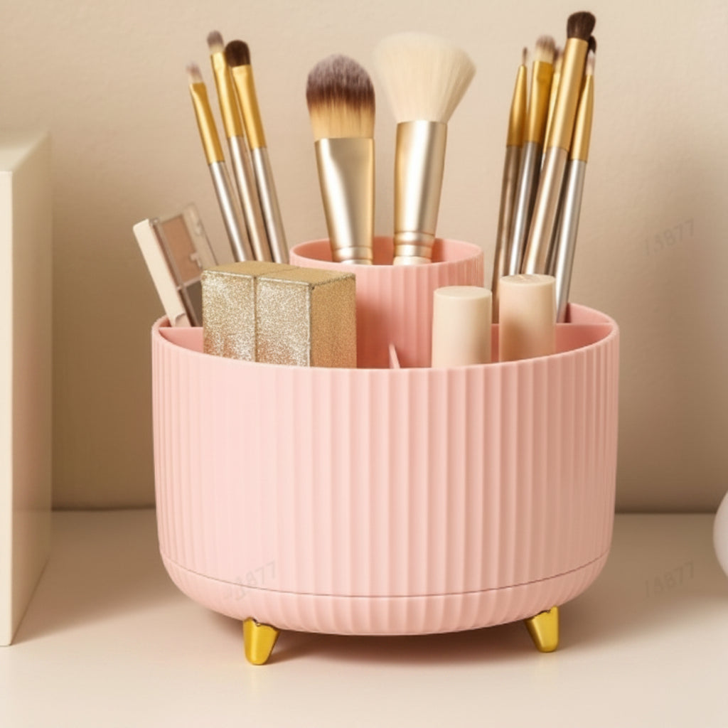 COSMETIC SPIN – 360° rotating makeup organizer with compact multi-slot storage for brushes, cosmetics, and daily essentials