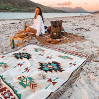 MEXIBREEZE – Couverture bohème en lin pour voyage et canapé