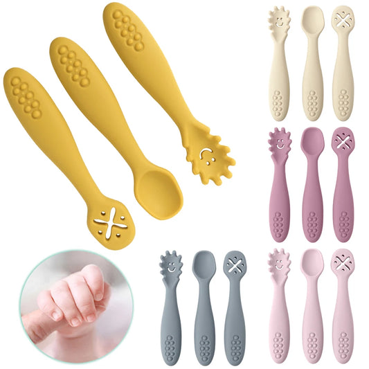 Silicone Baby Utensils Set - 3PCS Soft Fork and Spoon for Easy Toddler Feeding 0