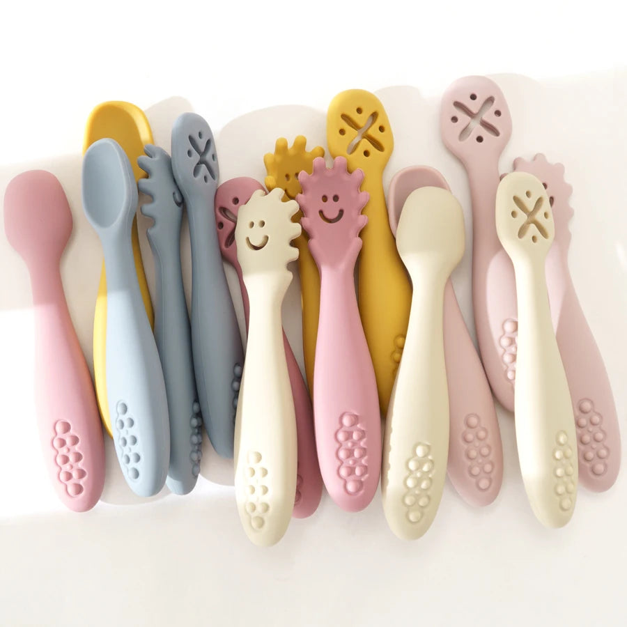 Silicone Baby Utensils Set - 3PCS Soft Fork and Spoon for Easy Toddler Feeding 1