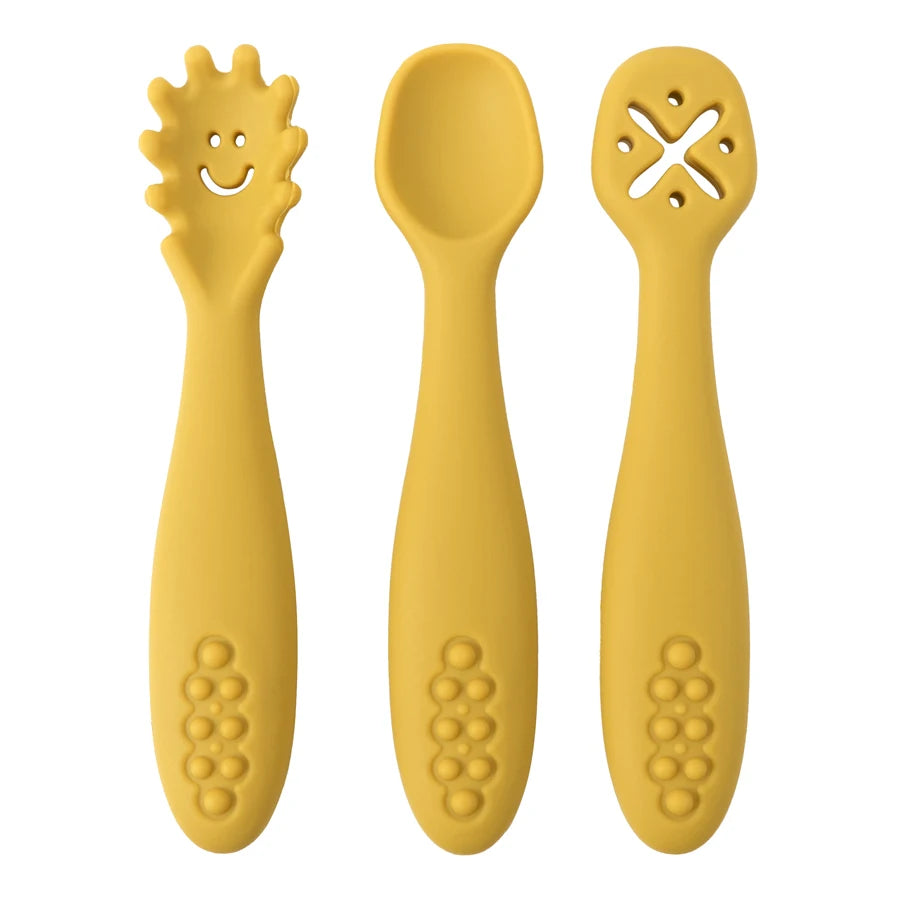 Silicone Baby Utensils Set - 3PCS Soft Fork and Spoon for Easy Toddler Feeding 10