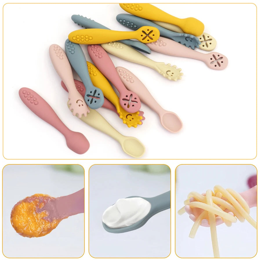 Silicone Baby Utensils Set - 3PCS Soft Fork and Spoon for Easy Toddler Feeding 4