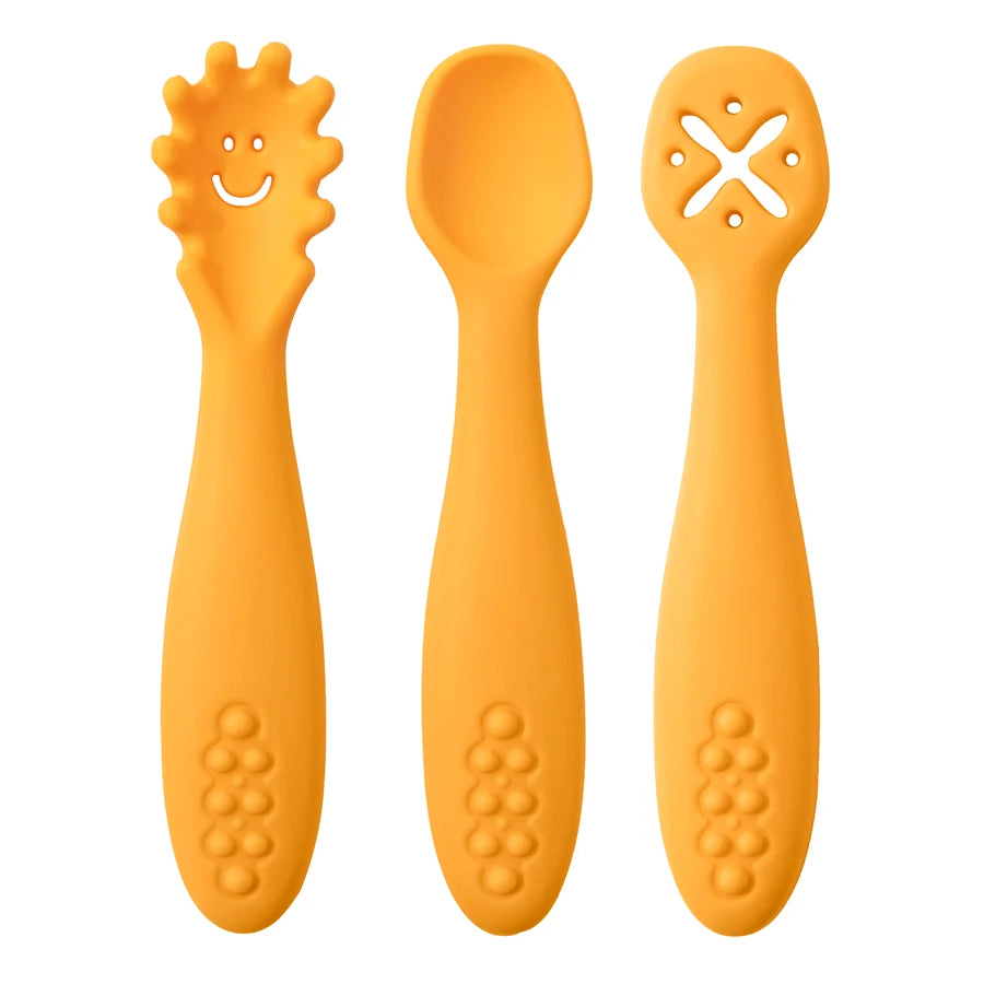Silicone Baby Utensils Set - 3PCS Soft Fork and Spoon for Easy Toddler Feeding 6