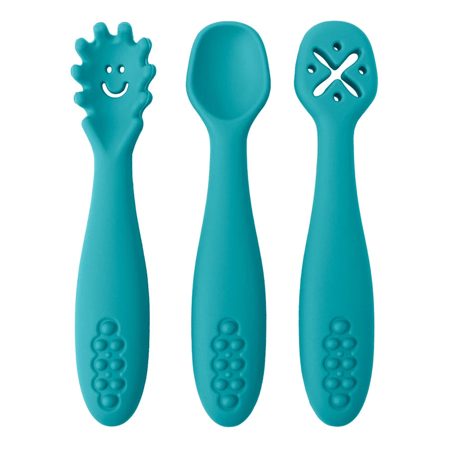 Silicone Baby Utensils Set - 3PCS Soft Fork and Spoon for Easy Toddler Feeding 7