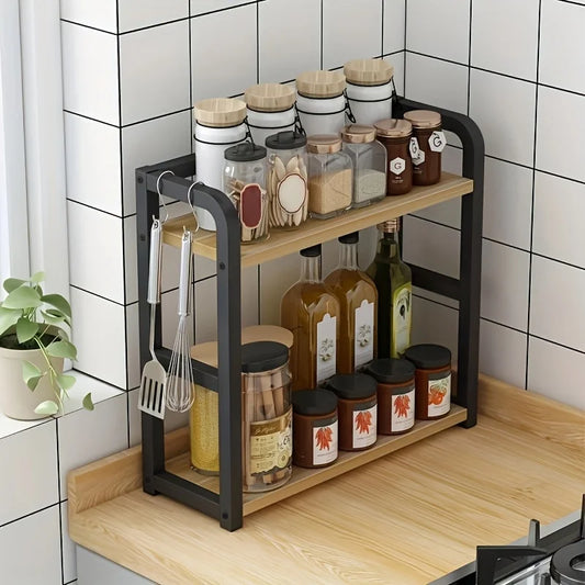 Space-Saving 2-Tier Metal Kitchen Shelf Organizer for Countertop Storage 0