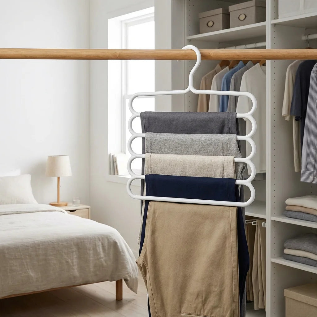 Space-Saving Multi-Layer Pants Hanger Rack – Durable Plastic Pant Hangers with Clips for Organized Wardrobe 1