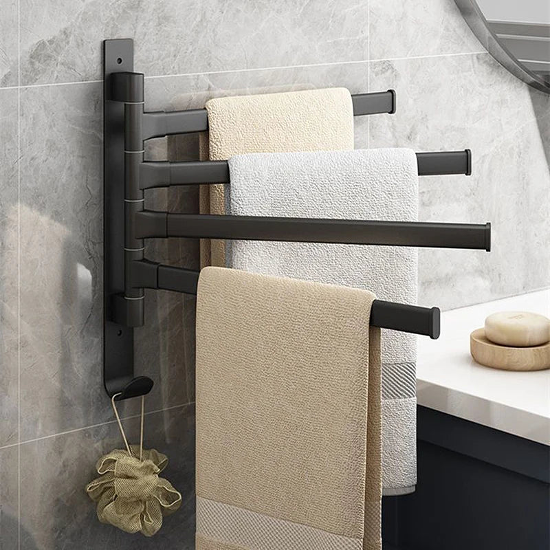 Space Aluminum Rotatable Towel Rack - Wall Mounted Towel Storage with 2-5 Bars 0