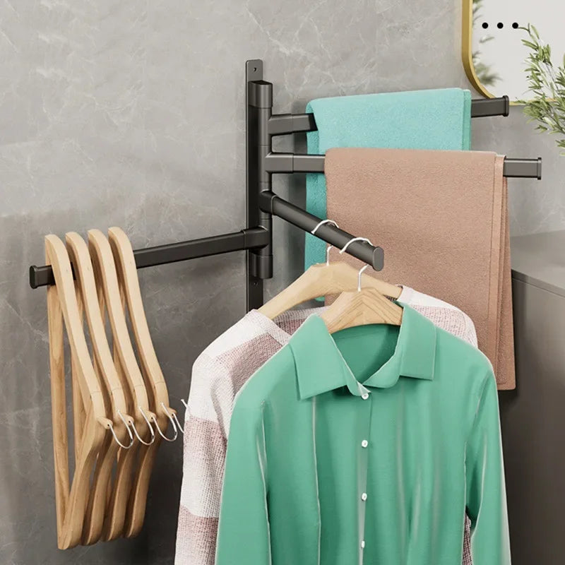 Space Aluminum Rotatable Towel Rack - Wall Mounted Towel Storage with 2-5 Bars 1