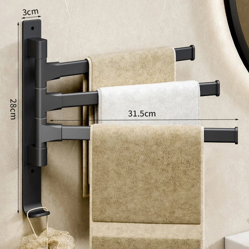 Space Aluminum Rotatable Towel Rack - Wall Mounted Towel Storage with 2-5 Bars 11
