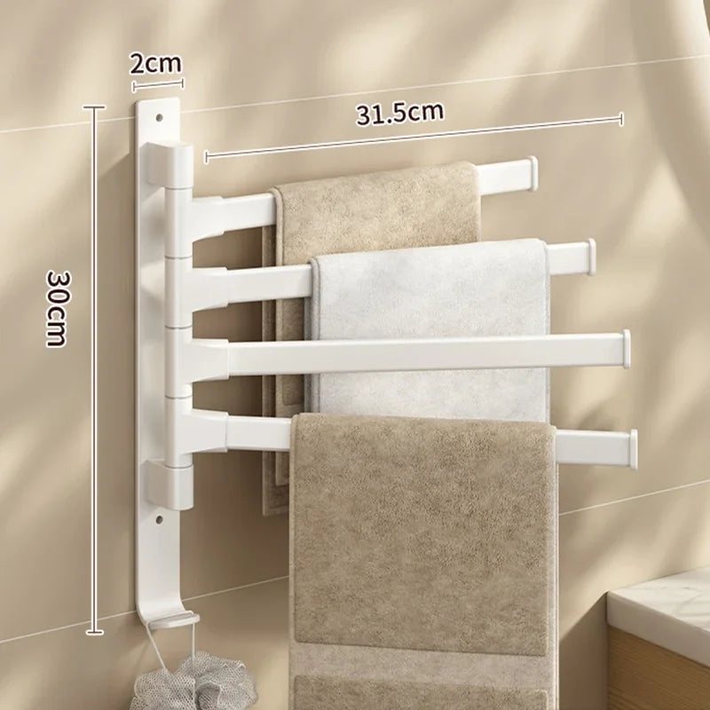 Space Aluminum Rotatable Towel Rack - Wall Mounted Towel Storage with 2-5 Bars 12