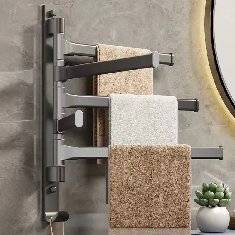 Space Aluminum Rotatable Towel Rack - Wall Mounted Towel Storage with 2-5 Bars 2