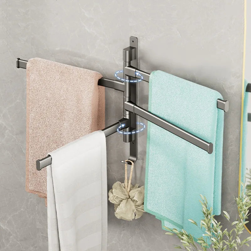 Space Aluminum Rotatable Towel Rack - Wall Mounted Towel Storage with 2-5 Bars 3