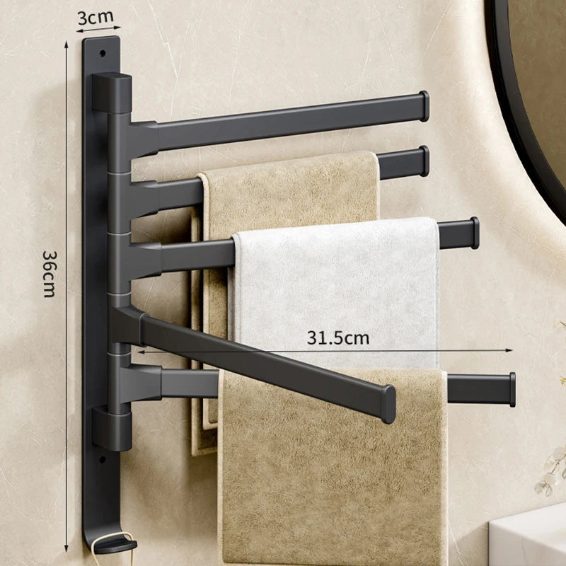 Space Aluminum Rotatable Towel Rack - Wall Mounted Towel Storage with 2-5 Bars 4