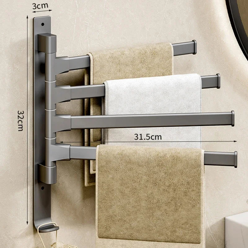 Space Aluminum Rotatable Towel Rack - Wall Mounted Towel Storage with 2-5 Bars 7