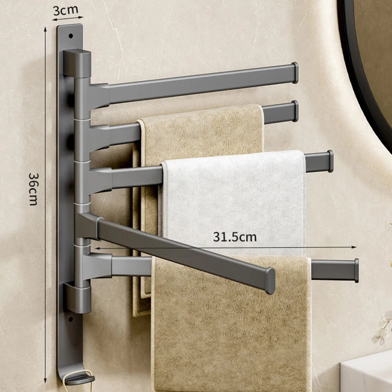 Space Aluminum Rotatable Towel Rack - Wall Mounted Towel Storage with 2-5 Bars 9
