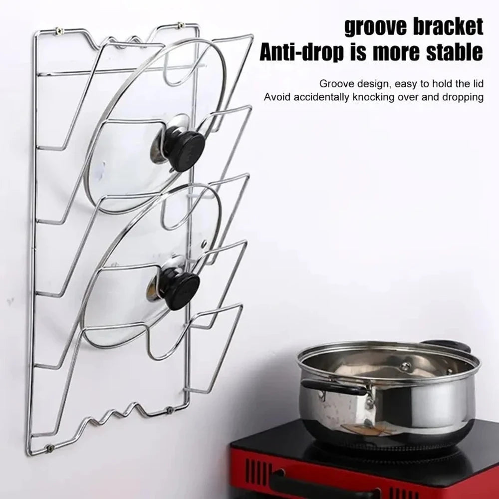 Stainless Steel 5-Tier Wall Mounted Pot Lid Rack & Kitchen Organizer 2