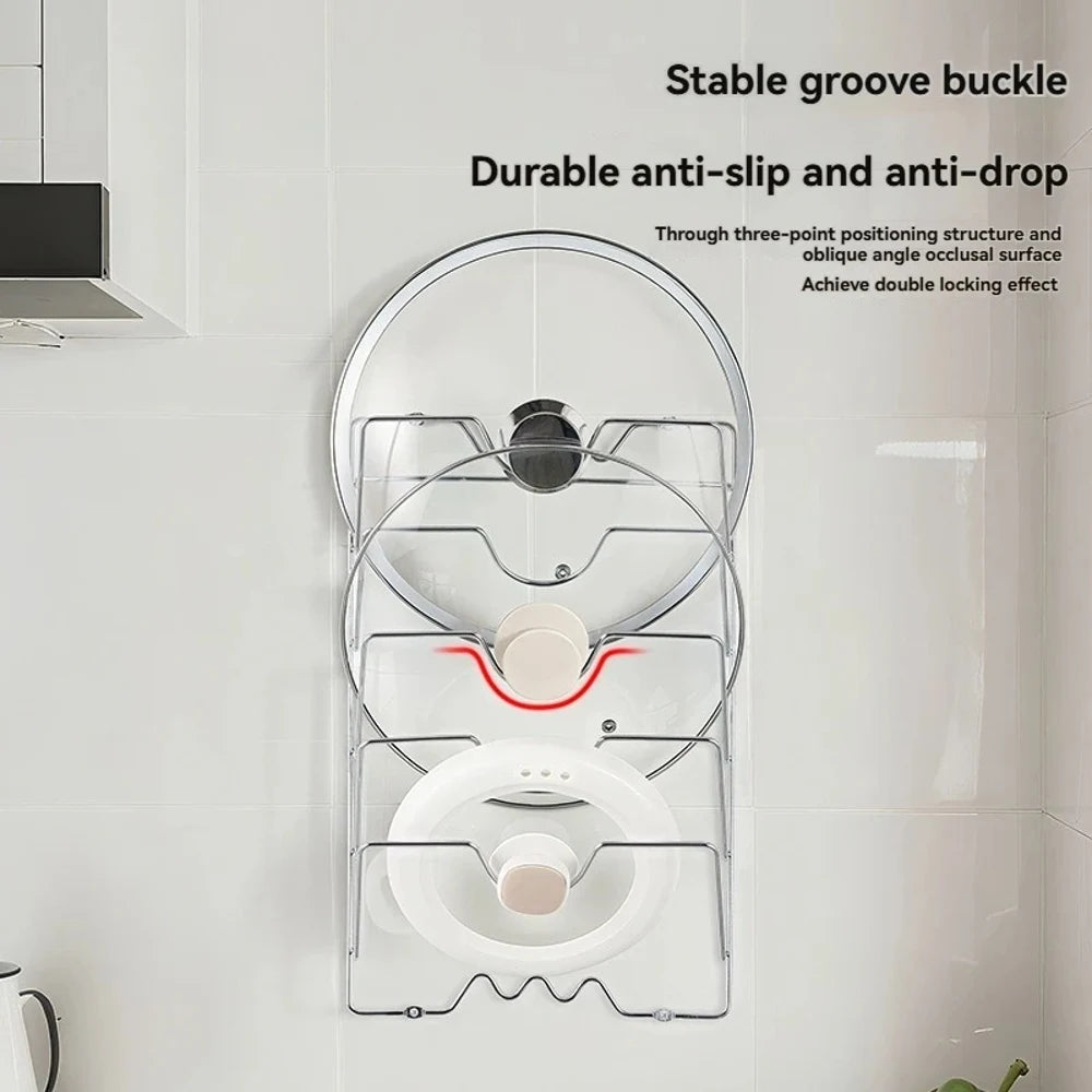 Stainless Steel 5-Tier Wall Mounted Pot Lid Rack & Kitchen Organizer 3