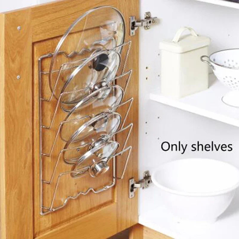Stainless Steel 5-Tier Wall Mounted Pot Lid Rack & Kitchen Organizer 6