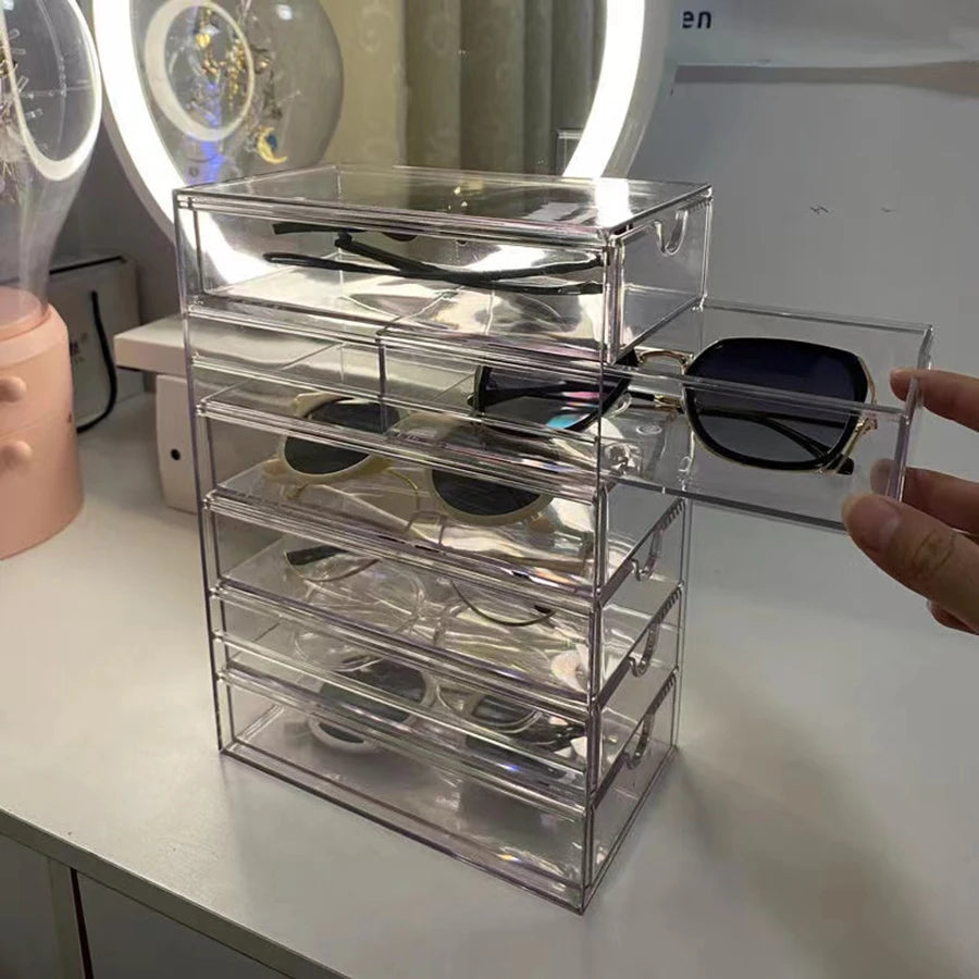 Stylish Acrylic Sunglasses Display Stand with Multiple Drawers - Dustproof Sunglass Rack 1