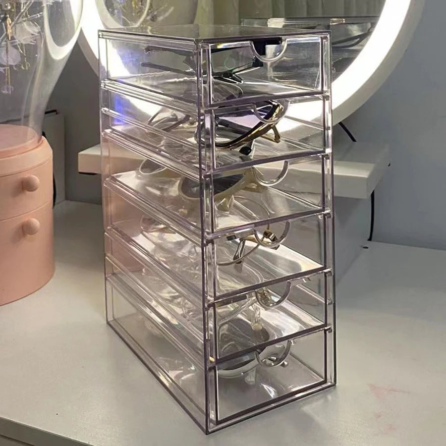 Stylish Acrylic Sunglasses Display Stand with Multiple Drawers - Dustproof Sunglass Rack 2