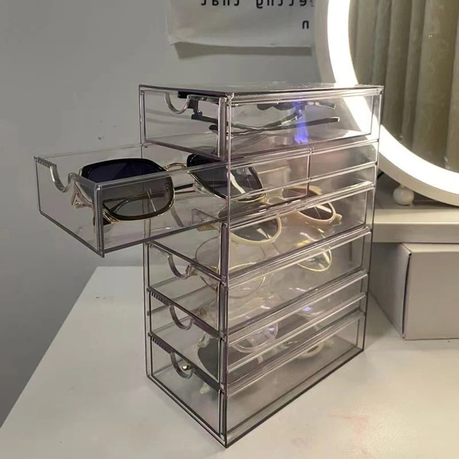 Stylish Acrylic Sunglasses Display Stand with Multiple Drawers - Dustproof Sunglass Rack 3