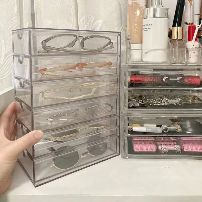Stylish Acrylic Sunglasses Display Stand with Multiple Drawers - Dustproof Sunglass Rack 4