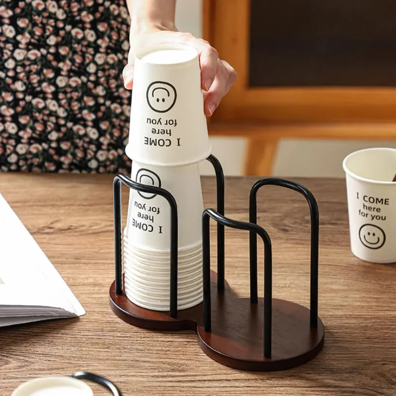 Stylish Bamboo Cup Holder Stand - Space-Efficient Organizer for Mugs 1