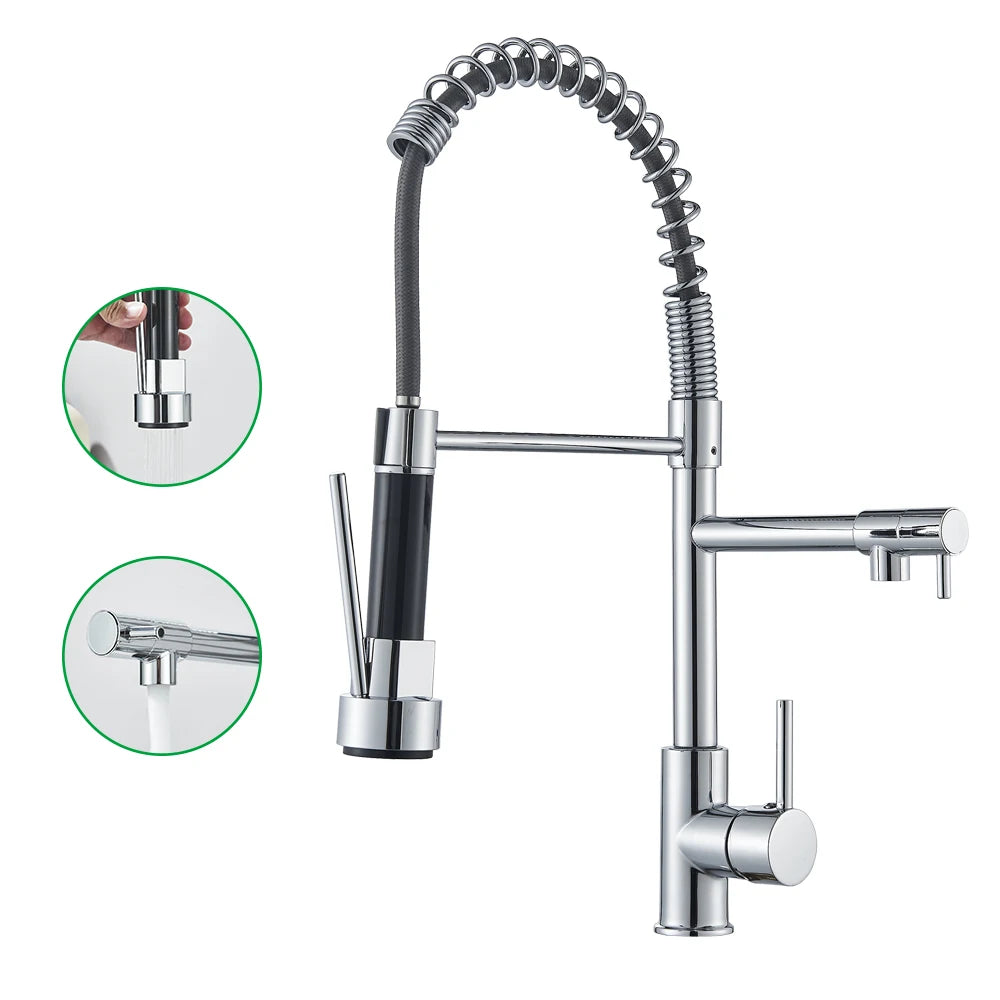 Stylish Chrome Kitchen Faucet with Pull Down Dual Swivel Spout - Best Kitchen Sink Faucets 0