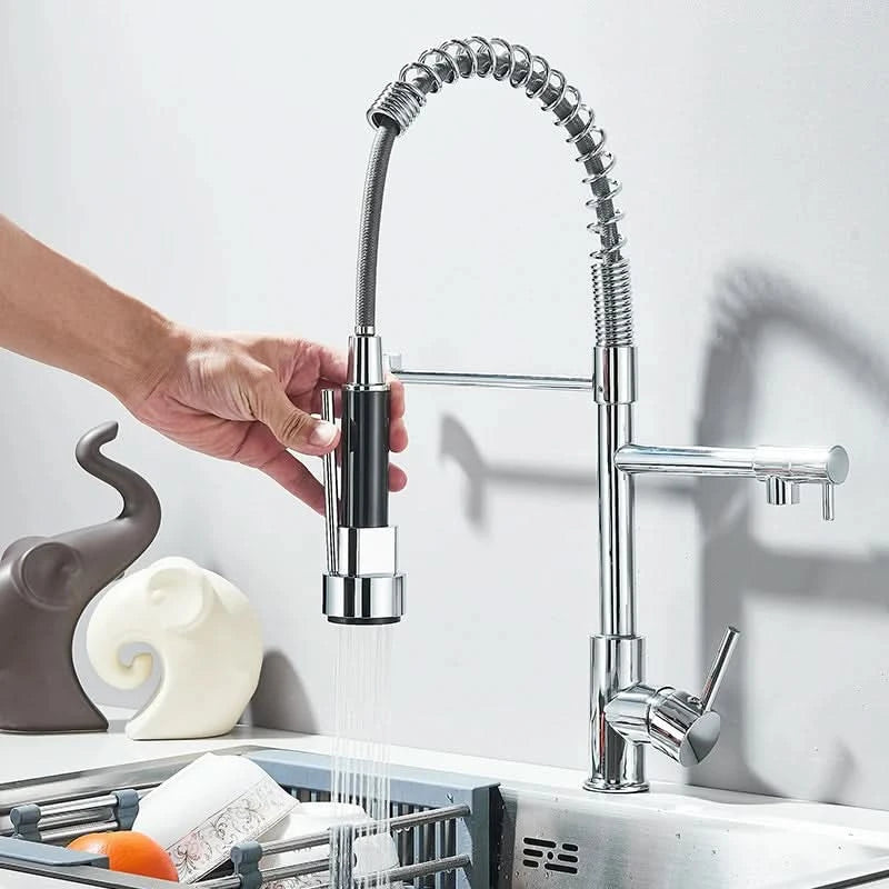 Stylish Chrome Kitchen Faucet with Pull Down Dual Swivel Spout - Best Kitchen Sink Faucets 10