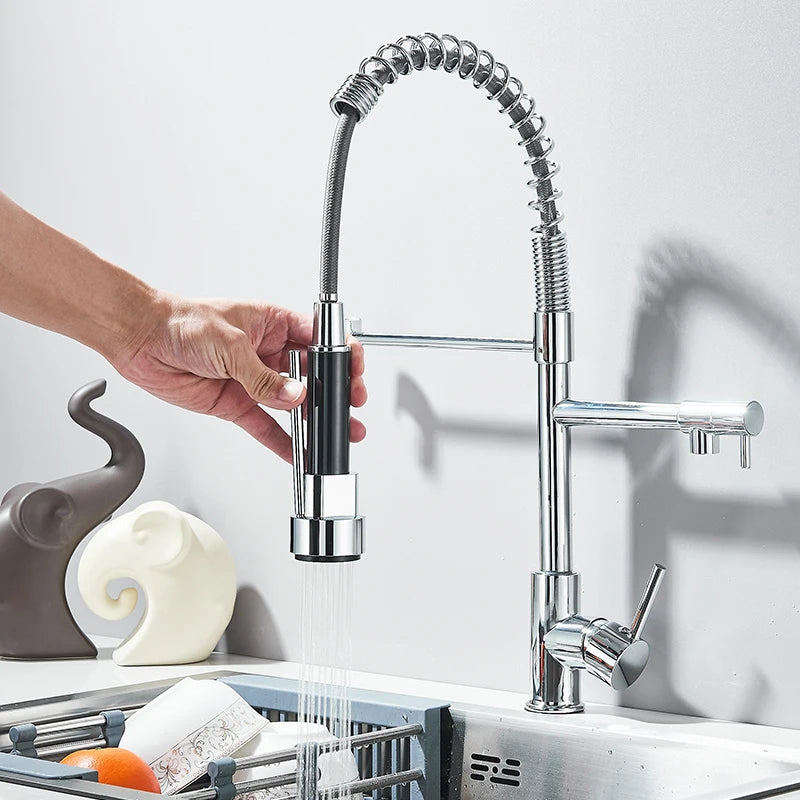 Stylish Chrome Kitchen Faucet with Pull Down Dual Swivel Spout - Best Kitchen Sink Faucets 10