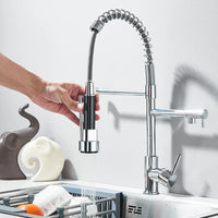 Stylish Chrome Kitchen Faucet with Pull Down Dual Swivel Spout - Best Kitchen Sink Faucets 10