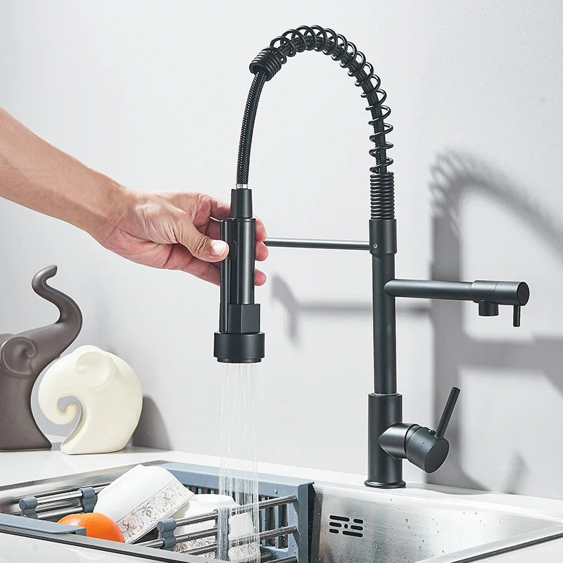Stylish Chrome Kitchen Faucet with Pull Down Dual Swivel Spout - Best Kitchen Sink Faucets 13