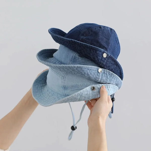 DENIMBUCKET – Chapeau seau pour enfants en denim délavé stylé avec protection solaire confortable