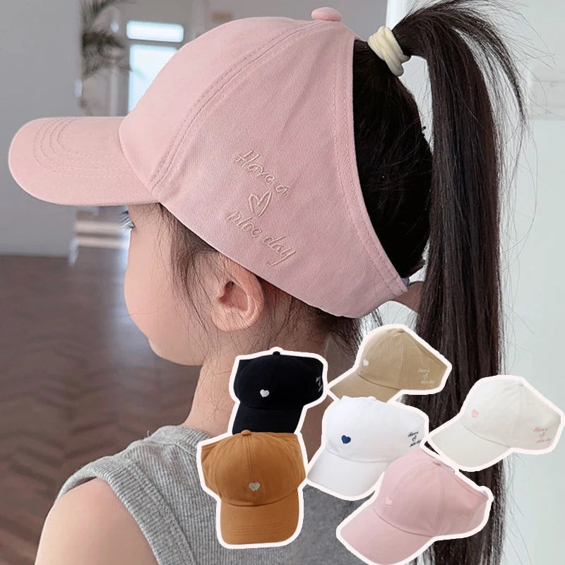 Summer Sunshade Baseball Cap for Kids - Embroidered Heart Design, Lightweight & Breathable, Perfect for Ages 5-10 0