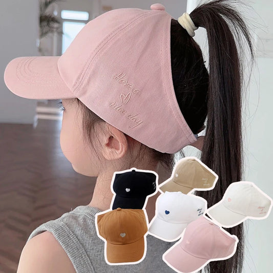 Summer Sunshade Baseball Cap for Kids - Embroidered Heart Design, Lightweight & Breathable, Perfect for Ages 5-10 0