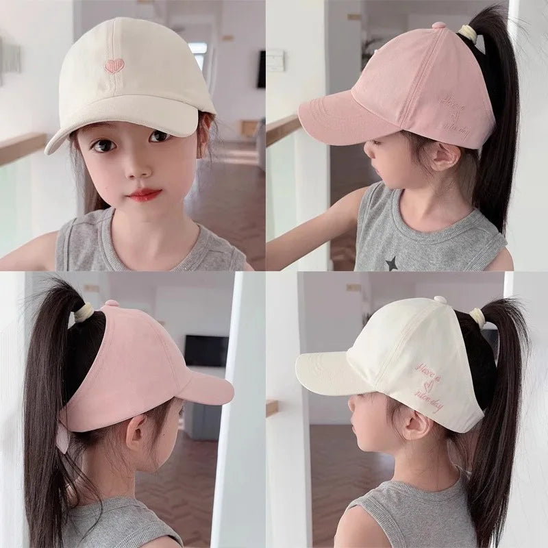 Summer Sunshade Baseball Cap for Kids - Embroidered Heart Design, Lightweight & Breathable, Perfect for Ages 5-10 1