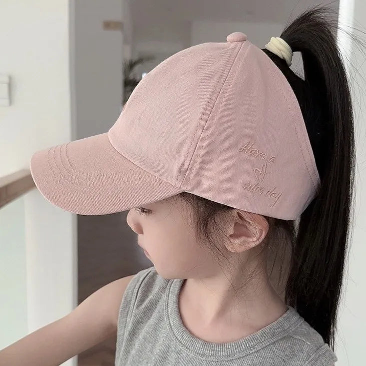 Summer Sunshade Baseball Cap for Kids - Embroidered Heart Design, Lightweight & Breathable, Perfect for Ages 5-10 3