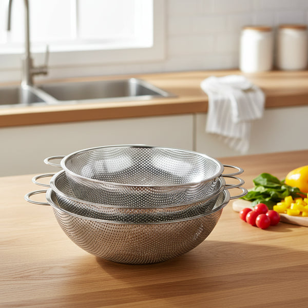 STRAINFLOW – Set de coladores de cocina de acero inoxidable