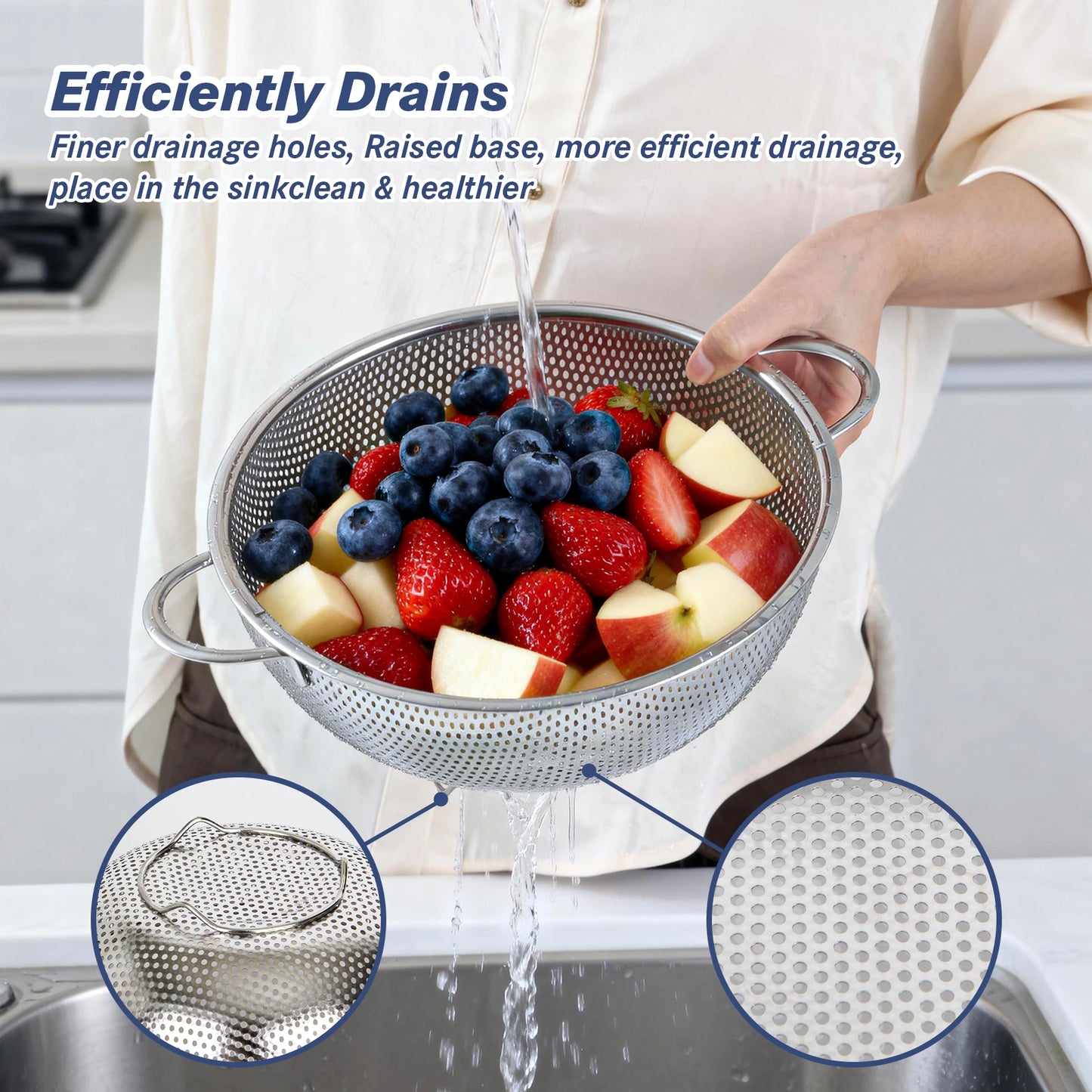 TastyWay - Stainless Steel Colander Set, Durable Kitchen Strainer for Pasta & Vegetables 2
