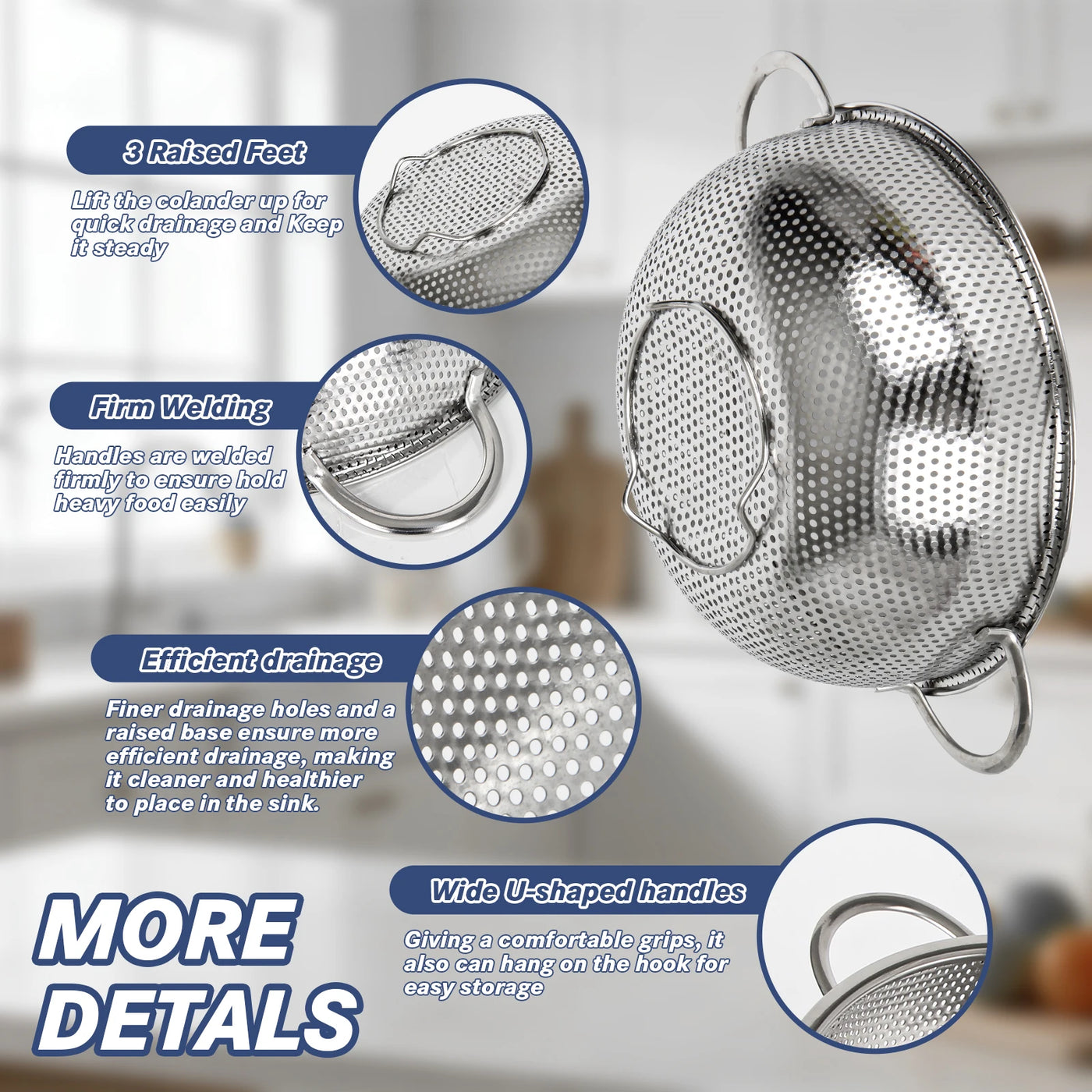 TastyWay - Stainless Steel Colander Set, Durable Kitchen Strainer for Pasta & Vegetables 3
