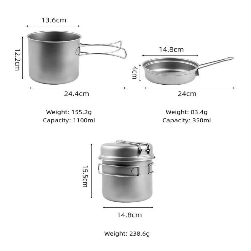 Titanium Camping Cookware Set - Lightweight Portable Pot & Pan for Outdoor Cooking 1