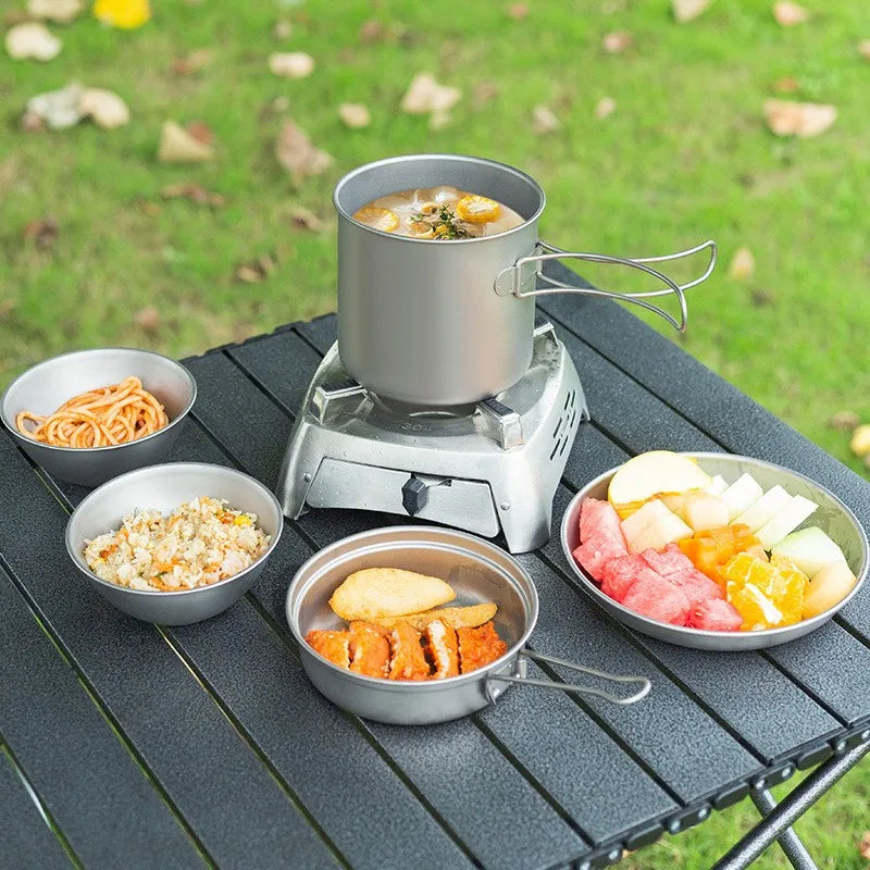 Titanium Camping Cookware Set - Lightweight Portable Pot & Pan for Outdoor Cooking 4