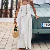 Trendy Solid Color Loose-Fit Spaghetti Strap Summer Dress for Women 0