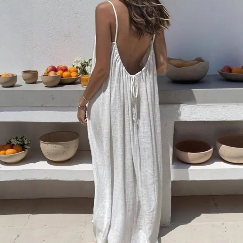 Trendy Solid Color Loose-Fit Spaghetti Strap Summer Dress for Women 1