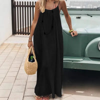 Trendy Solid Color Loose-Fit Spaghetti Strap Summer Dress for Women 2